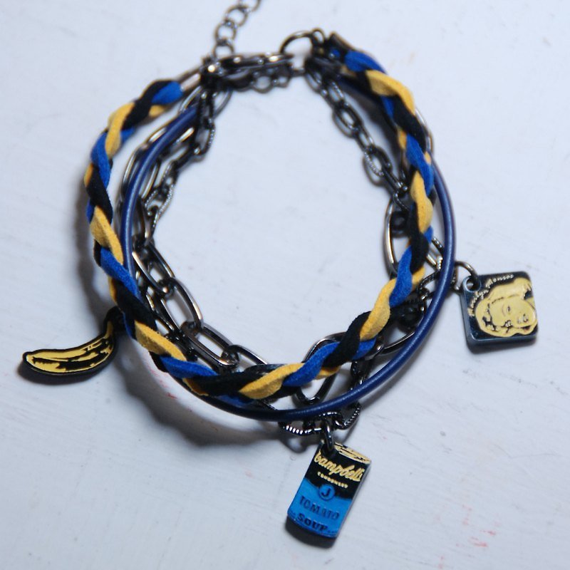 安迪沃荷风/浓汤罐/玛丽莲梦露/香蕉/黑蓝黄编绳搭配多层次手链 - 手链/手环 - 塑料 蓝色
