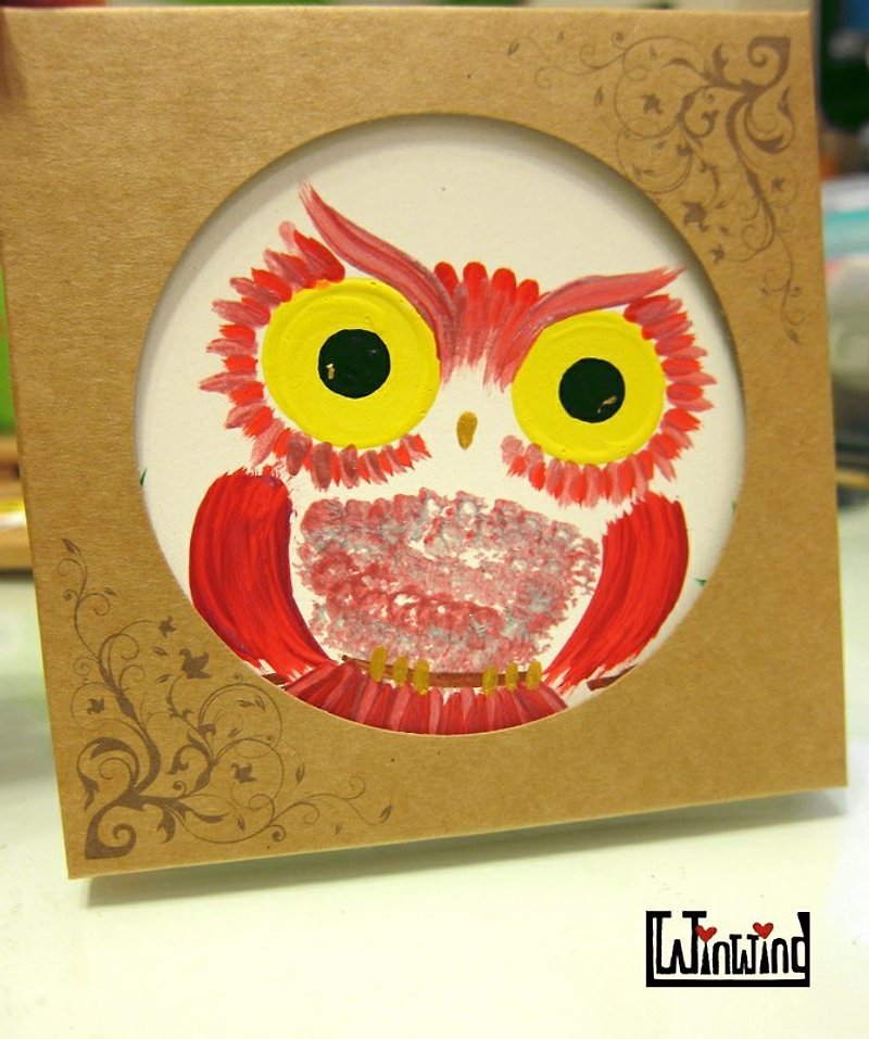 小红猫头鹰 手绘 壁饰*吸水杯垫 - 摆饰 - 其他材质 红色