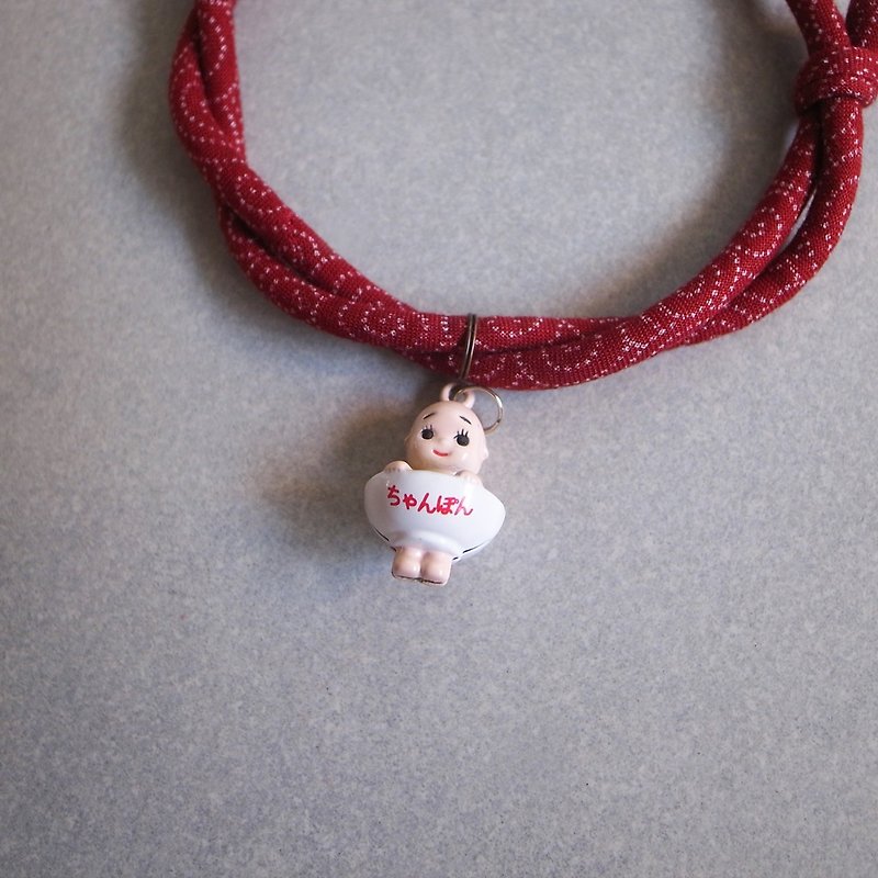 日本犬猫和布颈圈 项圈(可调式)--Q比铃铛-长崎什锦面 - 项圈/牵绳 - 丝．绢 红色
