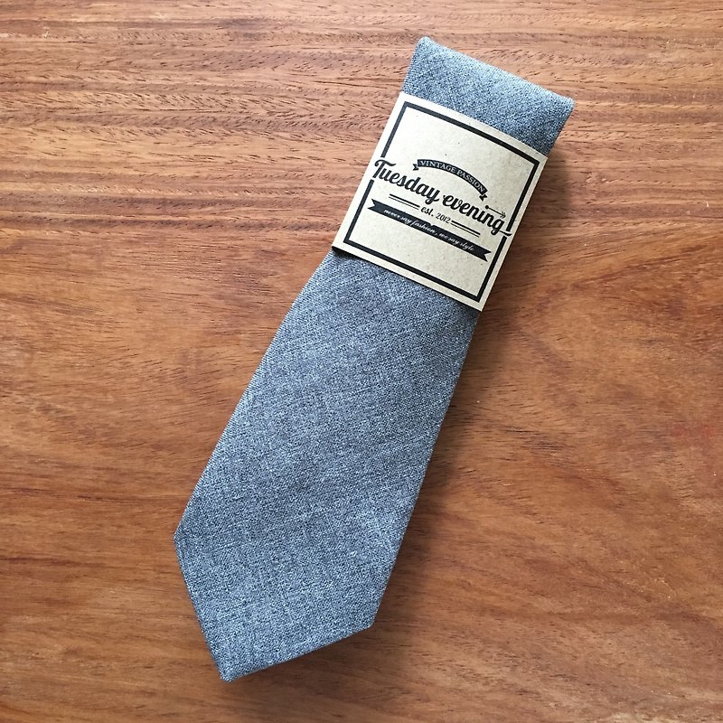 复古领带 - 牛仔灰色 - 领带/领带夹 - 棉．麻 灰色