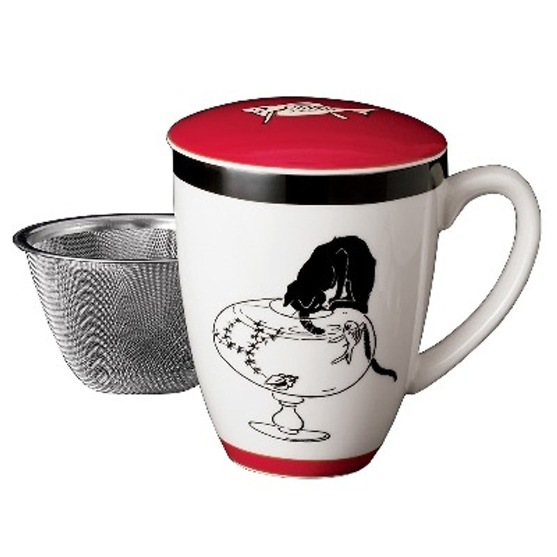 史坦林黑猫．杯盖马克杯与滤茶网 - 茶具/茶杯 - 瓷 多色