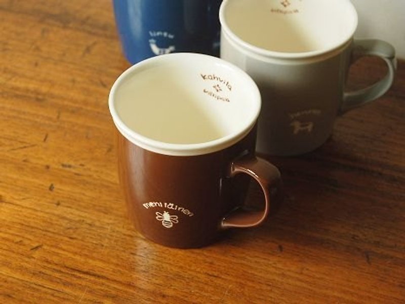 日本制 IZAWA  Moi你好吗 温暖釉色马克杯 蜜蜂/咖啡 - 咖啡杯/马克杯 - 瓷 咖啡色