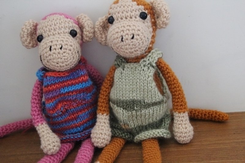 毛线小猴子, 针织吊带裤, 针织吊带裙 毛线猴 (单只) - 玩具/玩偶 - 其他材质 多色