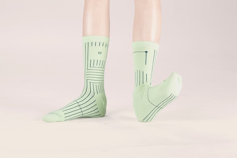 BILATERAL 淡绿 袜子 几何袜子 短袜 男生袜子 女生袜子 设计师袜子 马来西亚出品 - 袜子 - 棉．麻 绿色