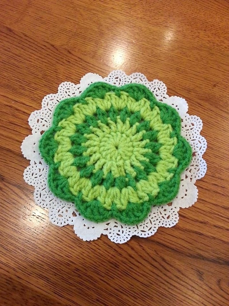 【Knitting】花型杯垫-翠绿与浅绿的圆舞曲 - 杯垫 - 其他材质 绿色