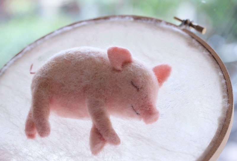 粉红猪 ♣ 羊毛毡别针 - 胸针 - 羊毛 粉红色