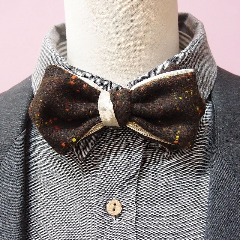 毛料咖啡彩色点与香槟金领结Bow tie-双面可用*新年 - 领结/领巾 - 其他材质 咖啡色