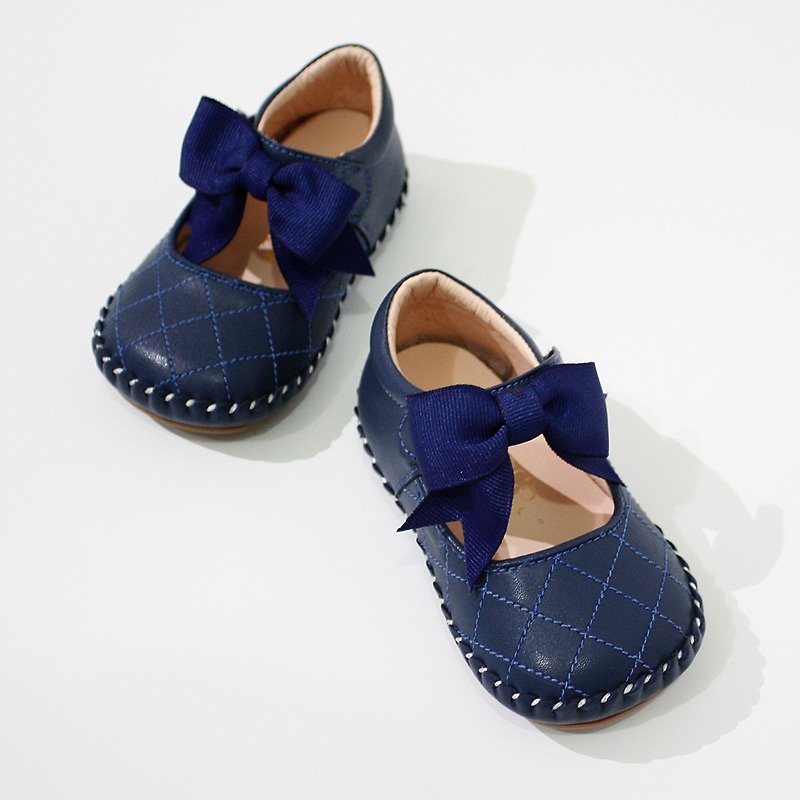 小香风菱格纹宝宝鞋-时尚蓝12.5号 - 童装鞋 - 真皮 蓝色
