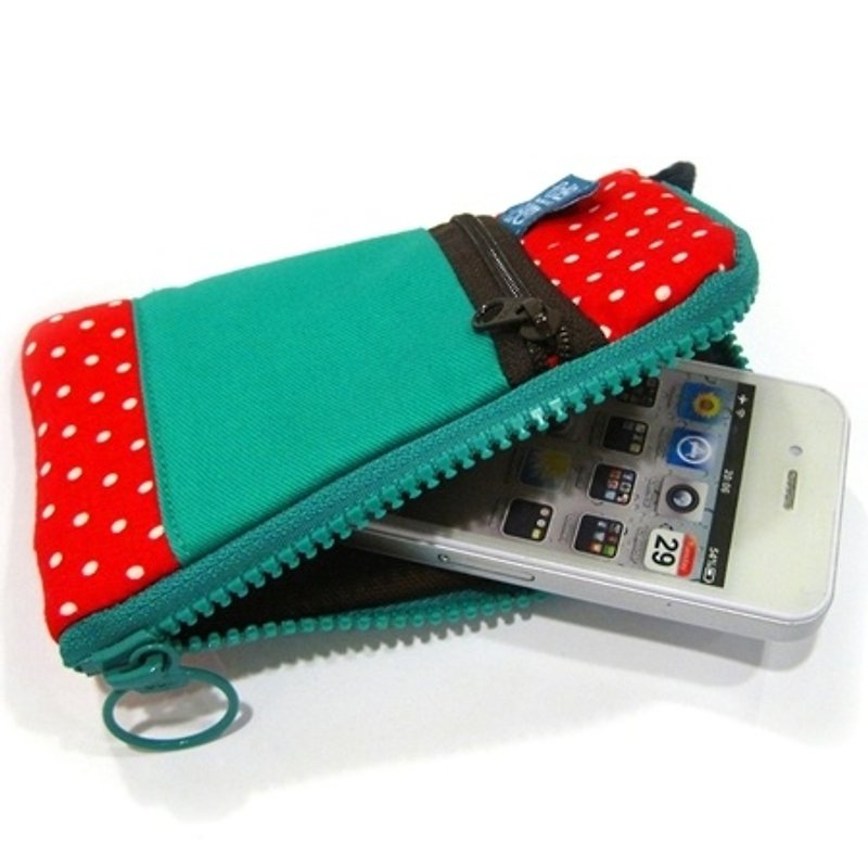 WaWu拉链手机包 一般手机尺寸 (红点) (附绳) 订制款* - 手机壳/手机套 - 棉．麻 红色