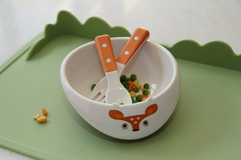 美国MyNatural Eco无毒儿童餐具-礼盒组鲜橙橘小鹿餐碗匙叉 - 儿童餐具/餐盘 - 塑料 橘色