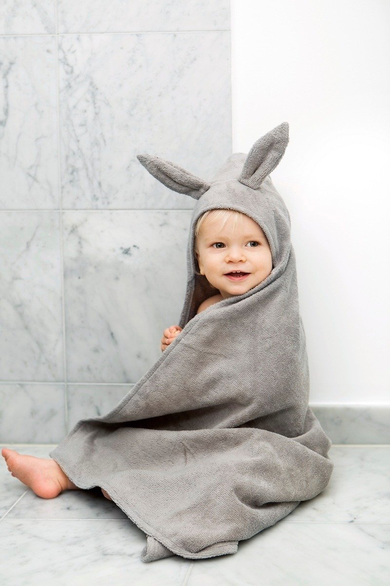 【瑞典ELODIE DETAILS】BABY连帽浴巾 - Marble Grey 兔宝宝 - 毛巾浴巾 - 棉．麻 灰色