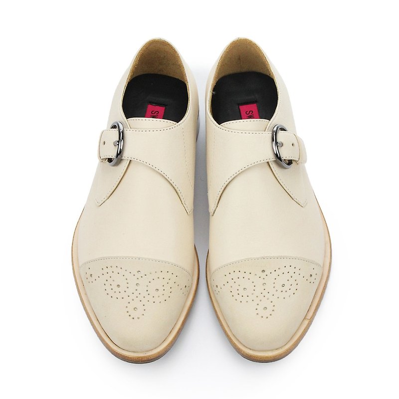 JAZZ M1120 OffWhite  leather Monk-Strap Shoes - 男款皮鞋 - 真皮 白色