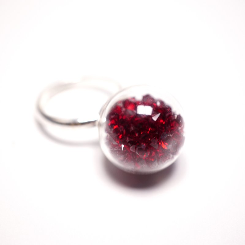 A Handmade 红色水晶玻璃球戒指 - 戒指 - 玻璃 