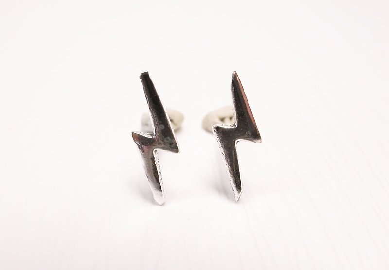 《二毛银》【纯银小闪电耳环】（编号：37-0011） - 耳环/耳夹 - 其他金属 