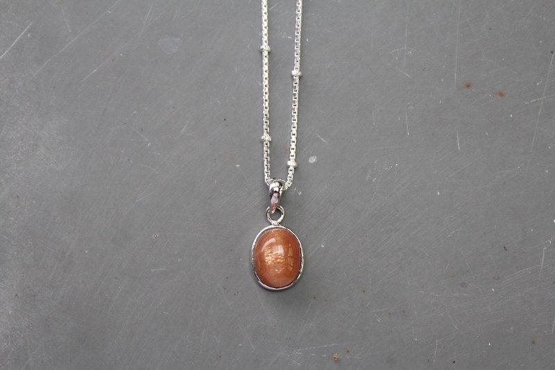Sunstone天然石-大地系太阳石925纯银项链 - 项链 - 宝石 橘色