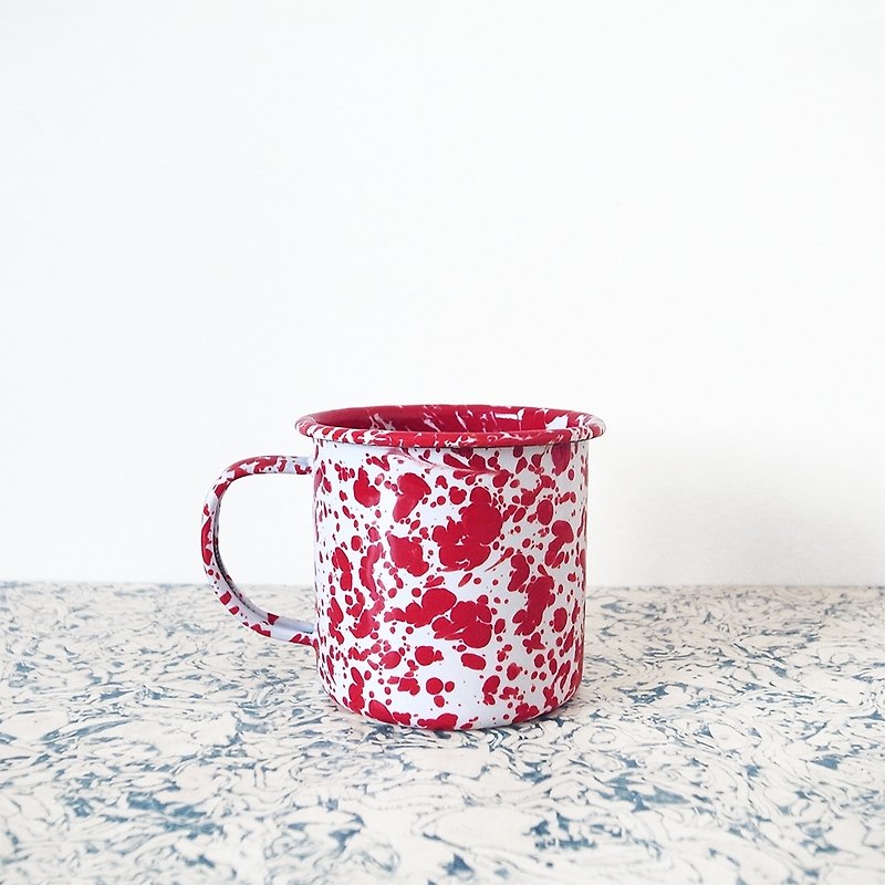 珐琅马克杯-红与白大理石纹 - 咖啡杯/马克杯 - 珐琅 红色