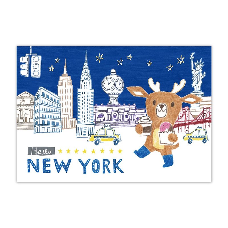 [Poca] 插画明信片：飞游城市系列　嘻卡游美国纽约（编号05） - 卡片/明信片 - 纸 蓝色