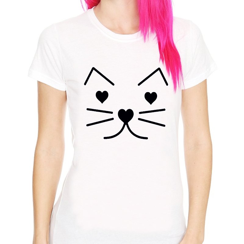 Heart Cat短袖T恤-2色 爱心猫咪 文青 艺术 设计 时髦 时尚 动物 - 女装 T 恤 - 其他材质 多色