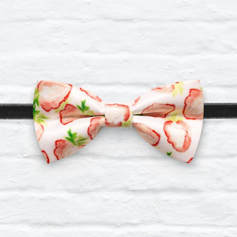 Style 0037 清凉草莓 印花 系列 领结 Fresh Strawberry pattern bowtie - 颈链 - 其他材质 粉红色