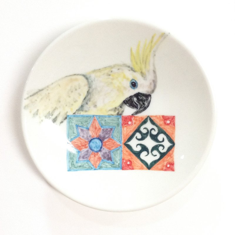 巴丹鹦鹉爱花砖-手绘鹦鹉小碟 - 浅碟/小碟子 - 其他材质 多色