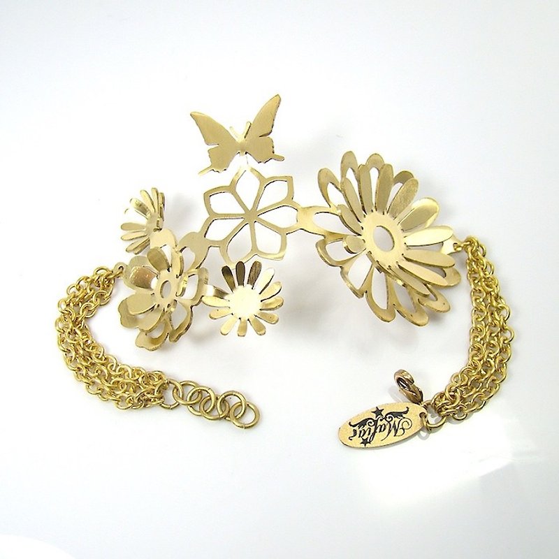 Vector flower bracelet in brass hand sawing ,Rocker jewelry ,Skull jewelry,Biker jewelry - 手链/手环 - 其他金属 