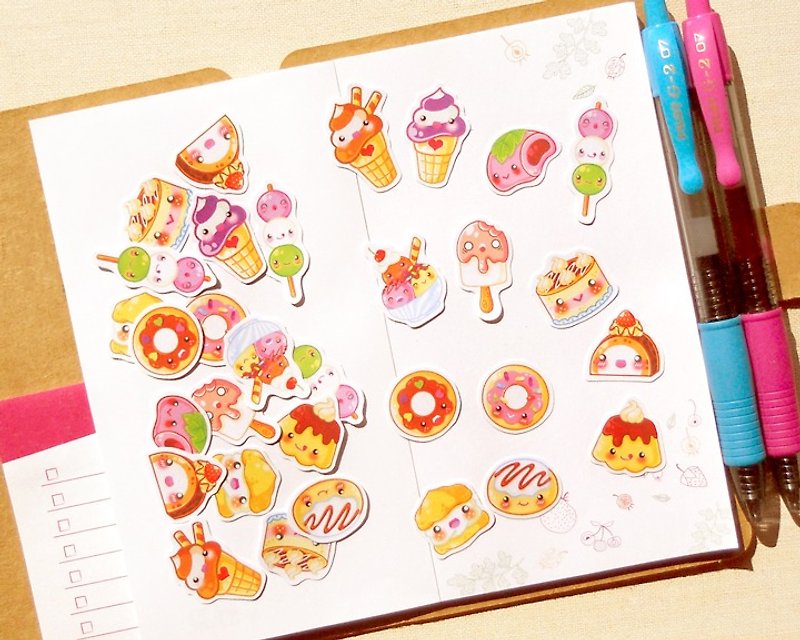 甜点贴纸 - 手帐贴纸系列30入 - 点心贴纸 - 蛋糕/冰淇淋/甜甜圈/泡芙 - Pastry & Sweets Stickers - 贴纸 - 纸 多色
