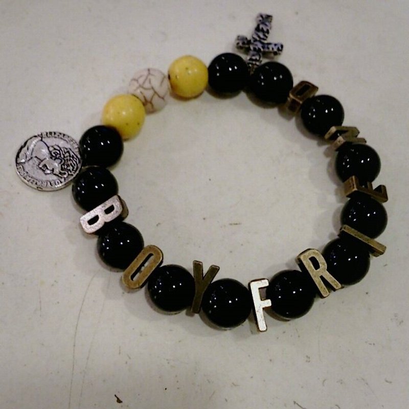 我的时尚男朋友款 A级黑玛瑙复古字母手链 - 手链/手环 - 半宝石 黑色