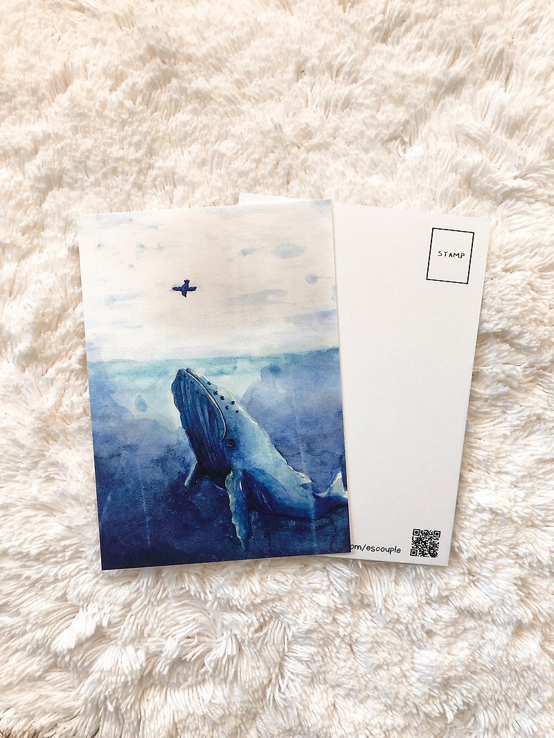 动物明信片 鲸鱼　与鸟 - 卡片/明信片 - 纸 蓝色