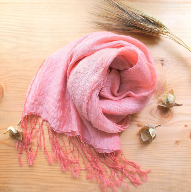 植物染丝棉围巾-小桃 - 丝巾 - 丝．绢 粉红色
