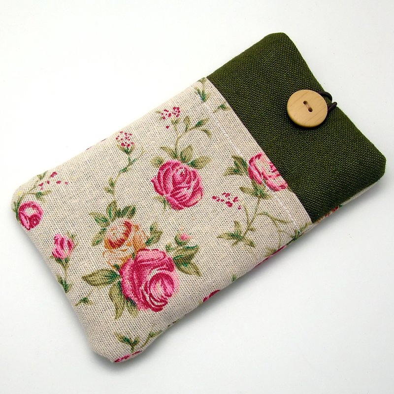 定制化电话包 手机袋 手机保护布套例如 iPhone  - 玫瑰花 (P-63) - 手机壳/手机套 - 棉．麻 红色