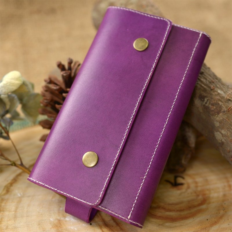 【DOZI皮革手作】复合式手机袋，各款手机皆可订作，有卡插、零钱袋功能，皮革为染色制作，可自由配色，样图为紫色 - 其他 - 真皮 紫色