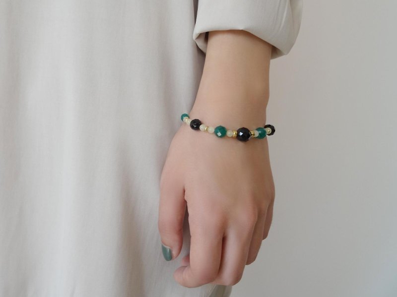 黑玛瑙 绿玛瑙 黄玉 黄铜派对手链 A 款 - 手链/手环 - 半宝石 绿色