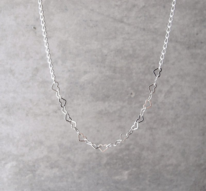 拼接项链-镂空爱心款-20寸925纯银长项链 - 长链 - 纯银 银色