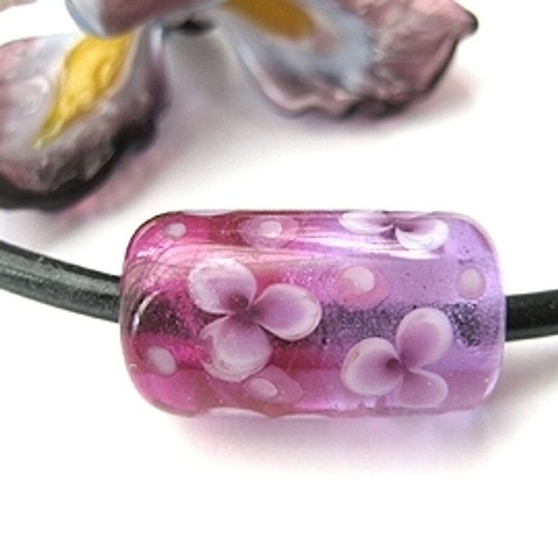 浪漫紫色系列琉璃珠 淡紫罗兰桃红花 - 项链 - 玻璃 紫色