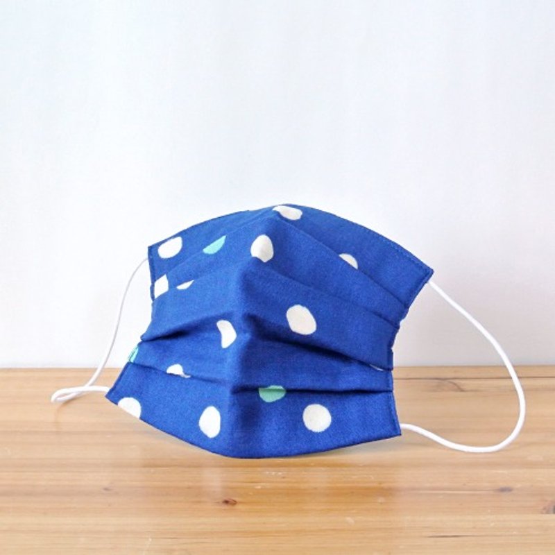 TEMARIYA | handmade mask Dot Blue | Japan manufacturing Great fit - 口罩 - 棉．麻 蓝色