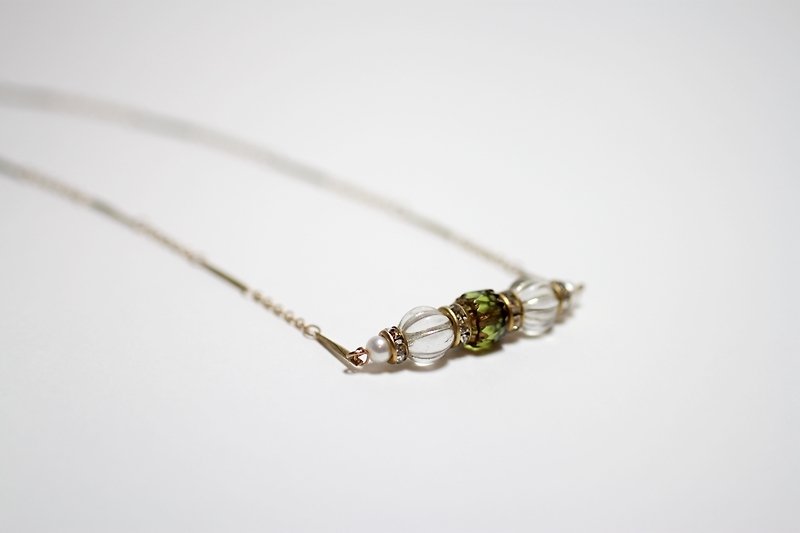 典雅宝石绿 珍珠黄铜古董珠天然石造型项链 长链/短链/锁骨链 - 锁骨链 - 其他材质 绿色