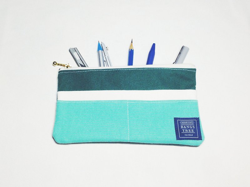 笔袋-墨绿白湖水绿 - 铅笔盒/笔袋 - 其他材质 绿色