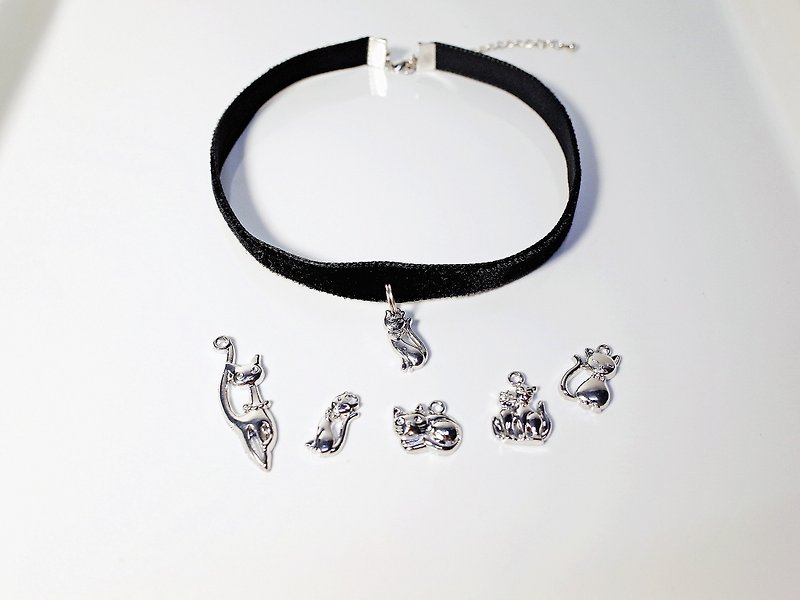 猫咪喵 绒面缎带颈链 (4色) - 项链 - 其他材质 黑色