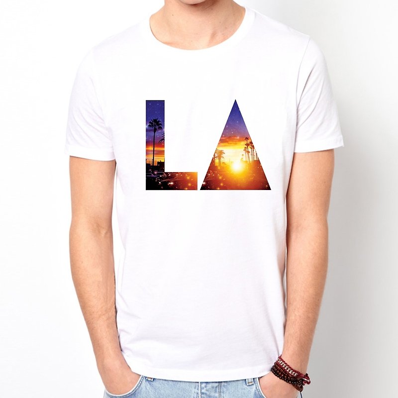 LA-sunset短袖T恤-白色 洛杉矶日落设计自创品牌三角形相片LOMO - 男装上衣/T 恤 - 其他材质 白色