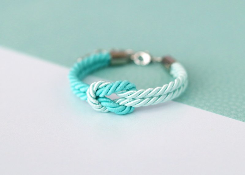 Matte mint / Light mint knot rope bracelet - 手链/手环 - 其他材质 绿色