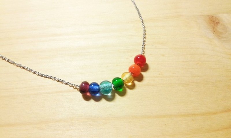 柚子林琉璃 - 彩虹泡泡 - 琉璃项链 - 小颗,细链款 - 项链 - 玻璃 多色