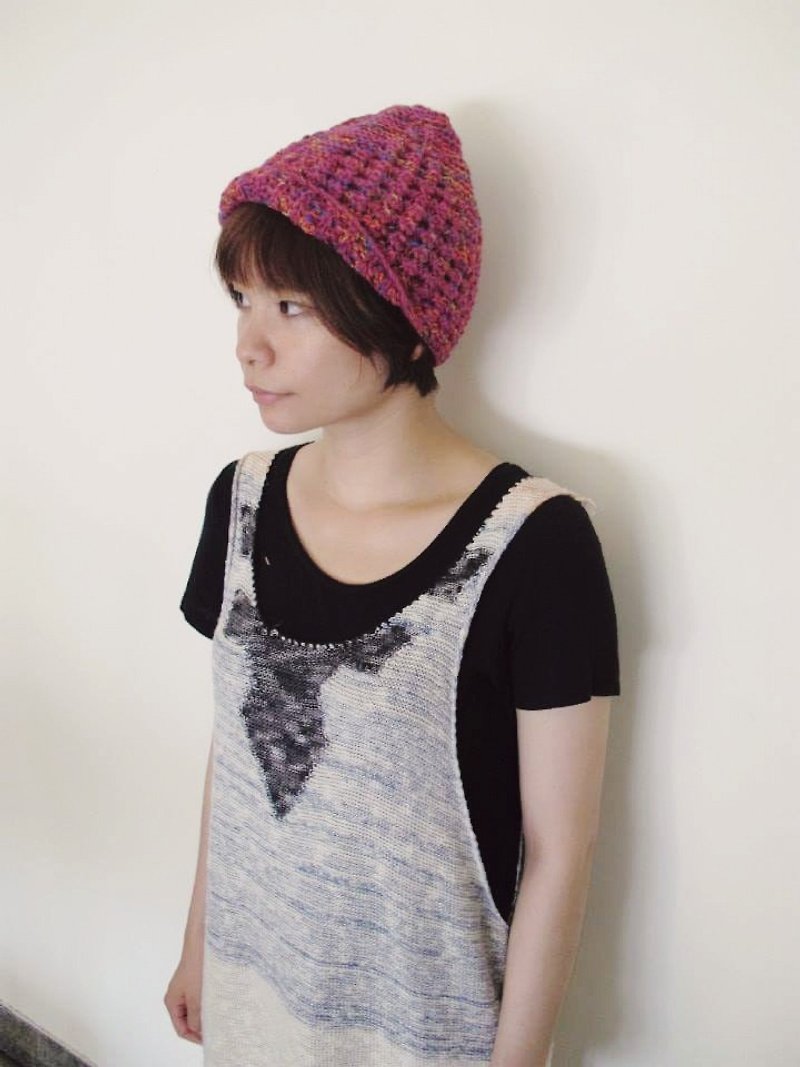 Lan 毛线帽子(艳桃红紫) - 帽子 - 其他材质 粉红色