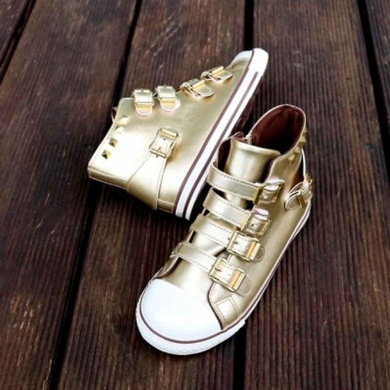 Stella金色铆钉小高筒(零码特价 仅接受退货) - 童装鞋 - 其他材质 卡其色
