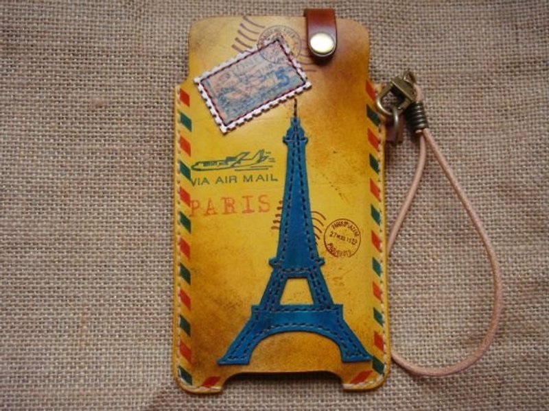 ISSIS - 城市意象之I Love Paris -全手工制手机皮套 - 手机壳/手机套 - 真皮 橘色