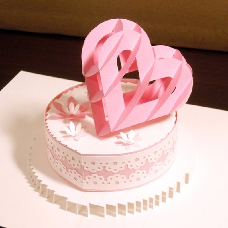 立体纸雕情人卡-纸雕之心Cake - 卡片/明信片 - 纸 粉红色