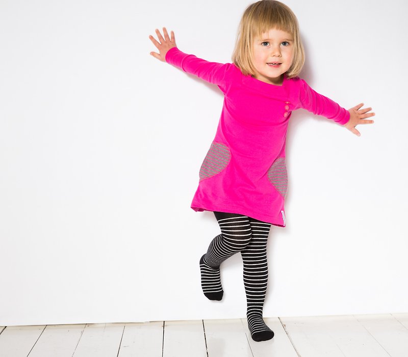 【瑞典童装】有机棉儿童裤袜2岁至6岁 黑白 - 婴儿袜子 - 棉．麻 黑色