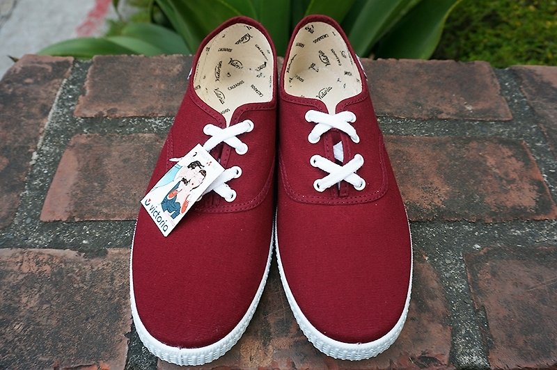 victoria西班牙国民手工鞋-酒红色BURDEOS(男生款)(绝版) - 男款休闲鞋 - 棉．麻 红色