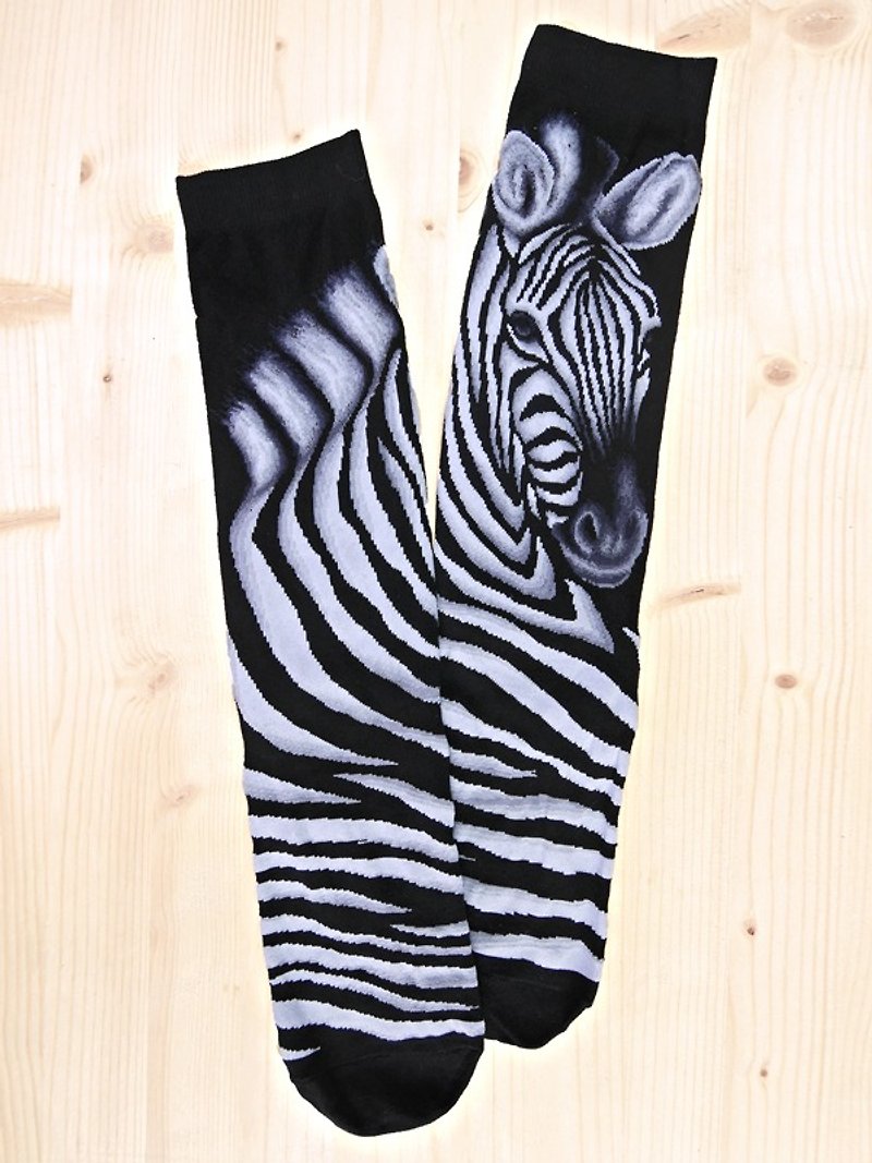 JHJ Design 加拿大品牌 高彩度针织棉袜 动物系列 - 斑马袜子(针织棉袜) 黑白 个性 暗黑系 - 袜子 - 其他材质 