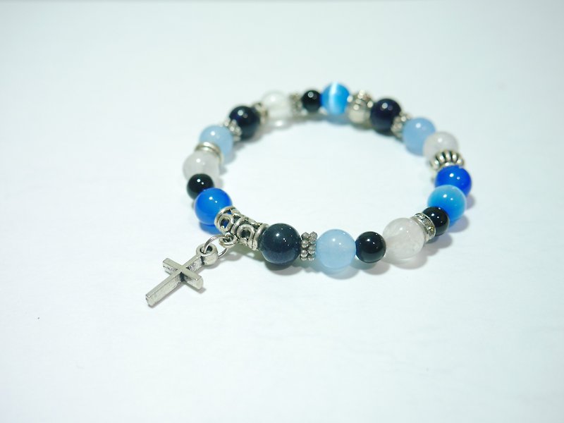 S&A-十字水波手链 蓝玛瑙石 蓝砂石-串珠 - 手链/手环 - 其他材质 蓝色