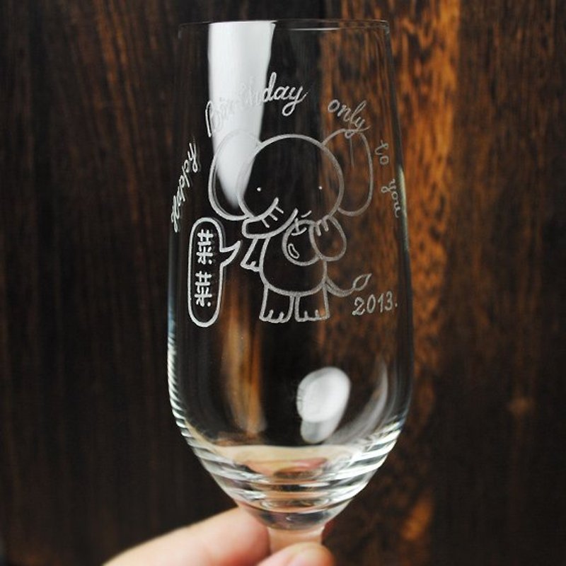 185cc【MSA GLASS ENGRAVING】(切口薄边)可爱大象Lexington香槟杯 玻璃雕刻 弥月杯 订做礼物 - 其他 - 玻璃 